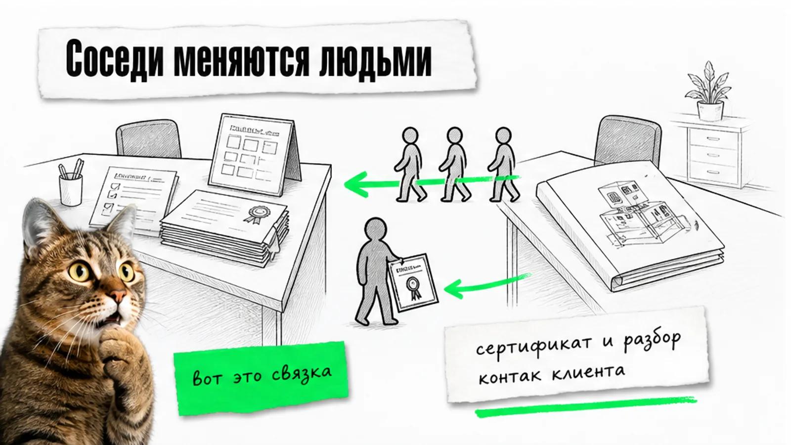 Агентство и лизинговая компания обмениваются потоком людей по зелёной стрелке.