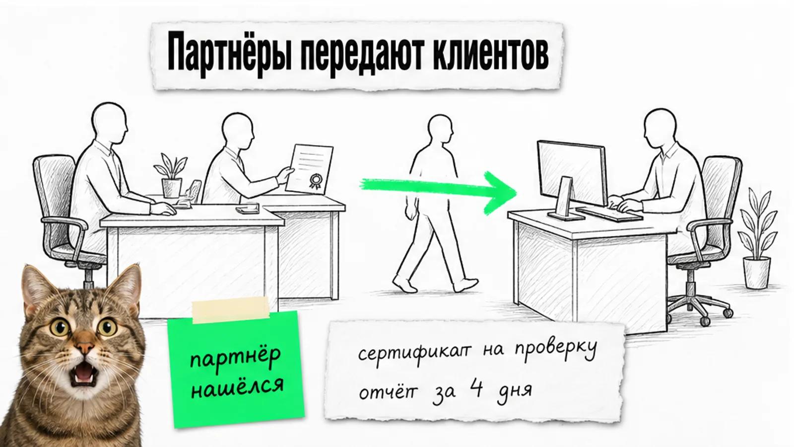 Клиент переходит от рекламного агентства к ИТ-компании по зелёной стрелке.