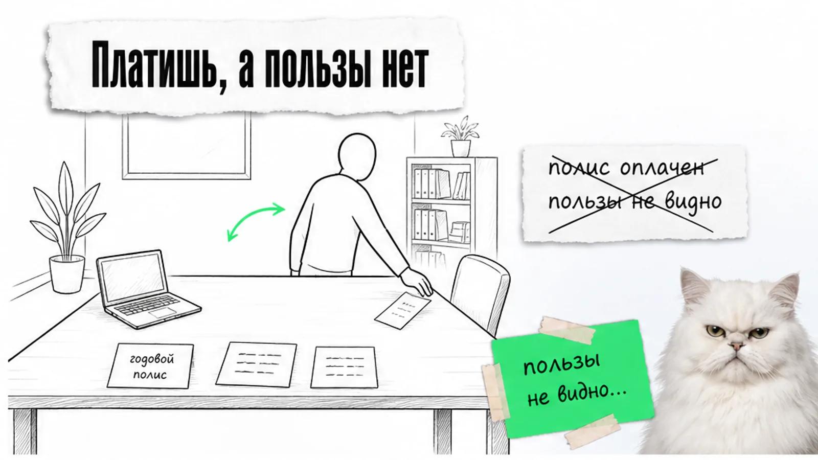 Пустое место встречи с полисом и расходами, рядом скептичный белый кот